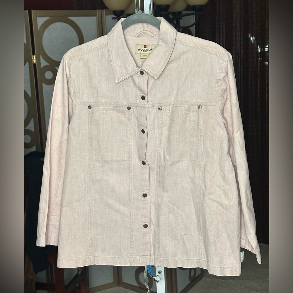 Woolrich Women’s L Cream Snap Front Shacket Utility Shirt Jacket